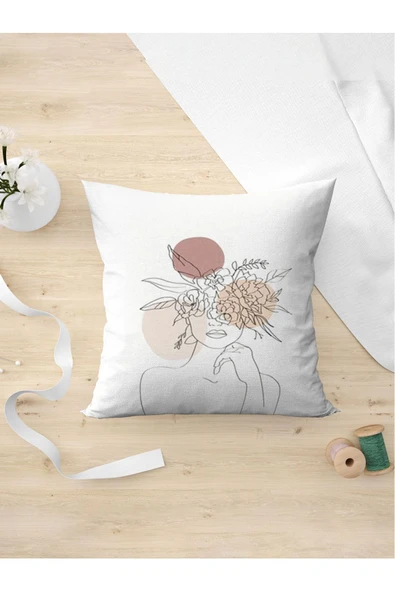Panorama Ajans Çizim Portre Kadın Gül Şapka Özel Tasarım Yastık Kılıfı ürün görseli 1
