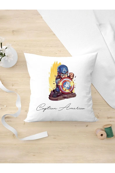 Panorama Ajans Marvel Film Severlere Şirin Captian American Çizimli Oda Dekoru Yastık Kılıfı
