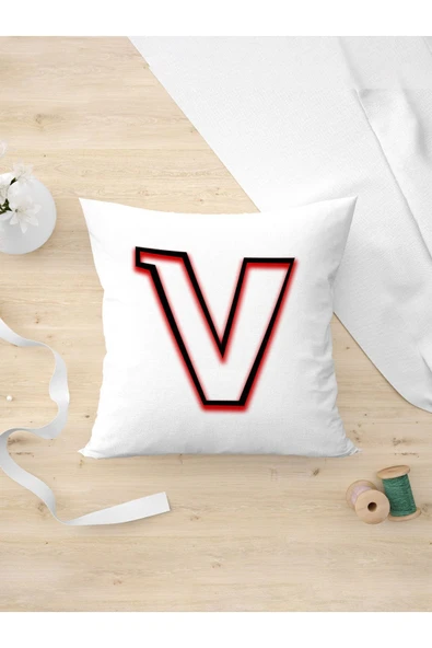 Panorama Ajans Neon Gölgeli V Harfi Özel Arkadaşa Hediye Özel Tasarım Yastık Kılıfı ürün görseli 1