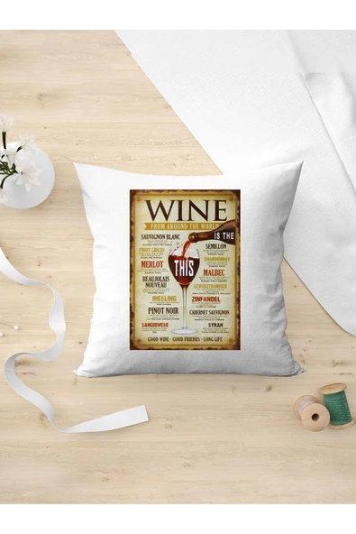 Panorama Ajans Retro Tarzı Severlere Wine Tasarım Oda Dekoru Arkadaşa Kişiye Hediyelik Yastık Kılıfı