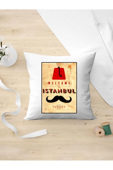 Panorama Ajans Retro Tarz Severlere Welcome Istanbul Tasarım Oda Dekoru Arkadaşa Kişiye Hediyelik Yastık Kılıfı ürün görseli