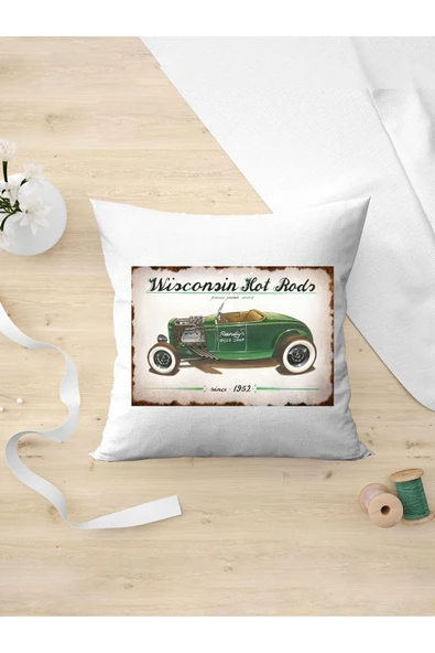Panorama Ajans Retro Tarz Severlere Wisconsin Hot Rods Tasarım Oda Dekoru Arkadaşa Kişiye Hediyelik Yastık Kılıfı ürün görseli 1