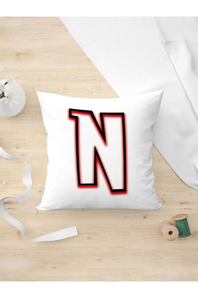 Panorama Ajans Neon Gölgeli N Harfi Özel Arkadaşa Hediye Özel Tasarım Yastık Kılıfı ürün görseli