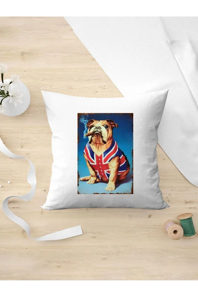 Panorama Ajans Sevimli Bulldog Köpek Tasarım Oda Dekoru Arkadaşa Kişiye Hediyelik Yastık Kılıfı ürün görseli 1