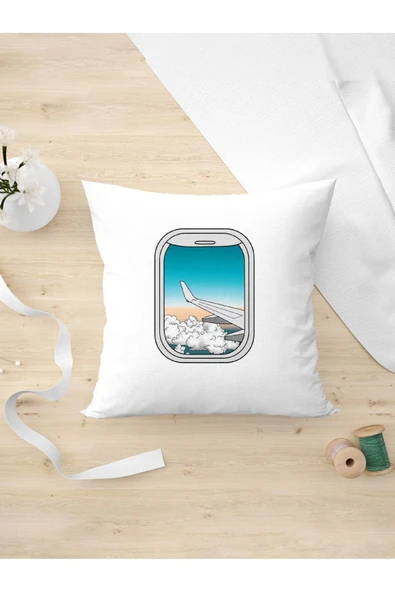 Panorama Ajans Uçak Manzarası Arkadaşa Kişiye Hediyelik Renkli Oda Dekoru Yastık Kılıfı ürün görseli 1