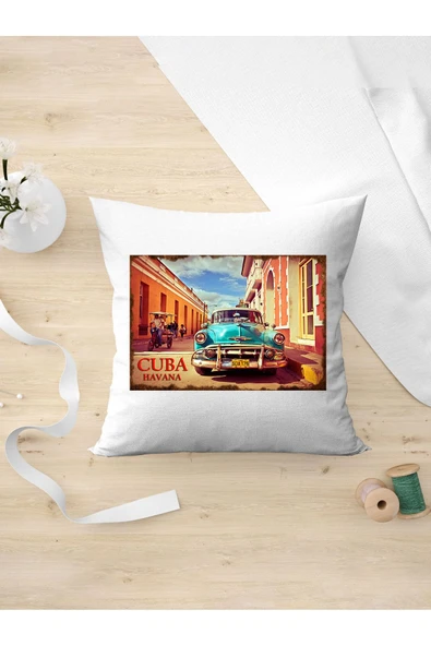 Panorama Ajans Retro Severlere Arkadaşa Kişiye Hediyelik Cuba Havana Oda Dekoru Yastık Kılıfı ürün görseli 1