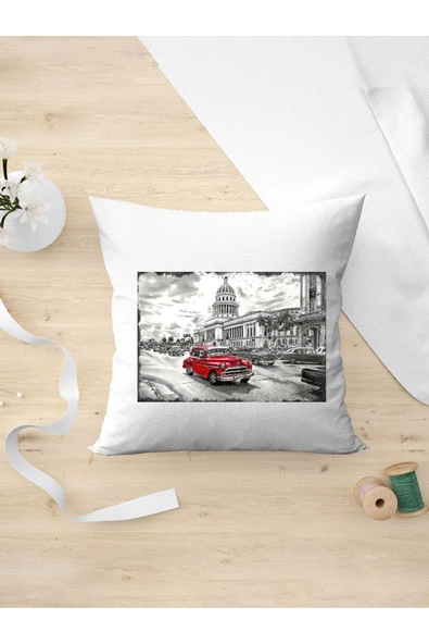 Panorama Ajans Retro Kırmızı Klasik Araba Arkadaşa Kişiye Hediyelik Yastık Kılıfı ürün görseli