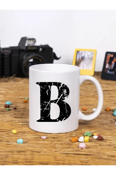 Panorama Ajans Dekoratif Yazılı Porselen B Harfi Beyaz Kupa Bardak ürün görseli