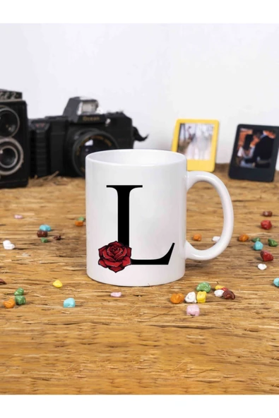 Panorama Ajans Gül Rose Flower Tasarım Alfabe Kupa Seti L Harfi Beyaz Kupa Bardak ürün görseli