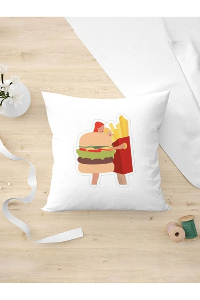 Panorama Ajans Hamburger Patates Tasarımlı Yastık Kılıfı
