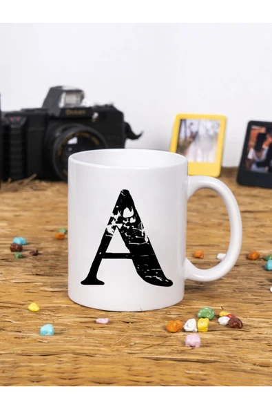 Panorama Ajans Dekoratif Yazılı Hediye Porselen A Harfi Beyaz Kupa Bardak ürün görseli