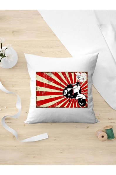 Panorama Ajans Retro Tarz Severlere Kırmızı Çizgili Motor Tasarım Oda Dekoru Arkadaşa Kişiye Yastık Kılıfı ürün görseli
