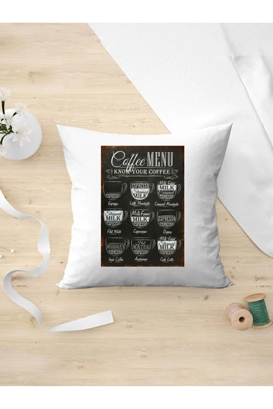 Panorama Ajans Retro Tarz Severlere Arkadaşa Kişiye Hediyelik Coffee Menu Oda Dekoru Yastık Kılıfı ürün görseli