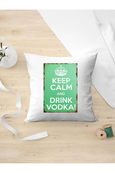 Panorama Ajans Retro Keep Calm And Drınk Vodka Arkadaşa Kişiye Hediyelik Yastık Kılıfı ürün görseli
