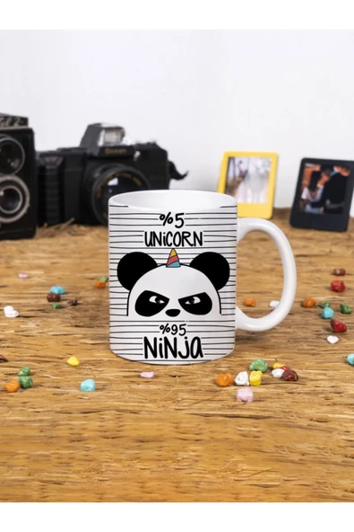 Panorama Ajans Unicorn Ninja Panda Tasarım Hediye Beyaz Kupa Bardak ürün görseli 1