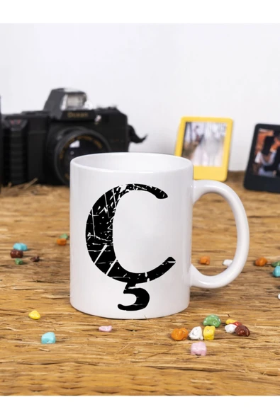 Panorama Ajans Dekoratif Yazılı Porselen Ç Harfi Beyaz Kupa Bardak ürün görseli