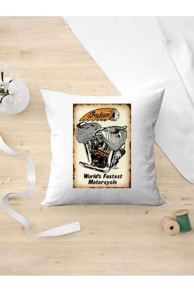 Panorama Ajans Retro Tarz Severlere Arkadaşa Kişiye Hediyelik Worlds Fastest Motorcycle Yastık Kılıfı ürün görseli 1