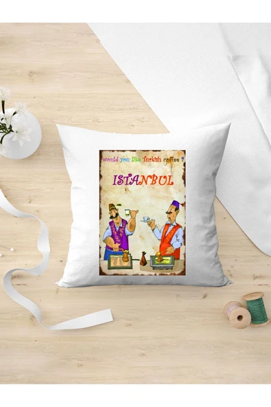 Panorama Ajans Retro Tarz Severlere Would You Like Turkish Coffe Istanbul Tasarım Oda Dekoru Yastık Kılıfı ürün görseli 1