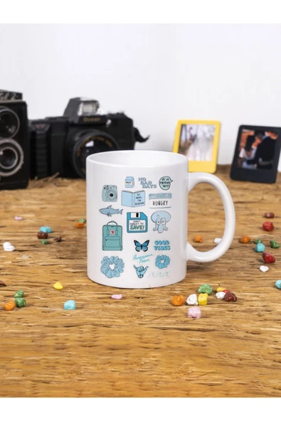 Panorama Ajans Blue Mavi Pastel Ton Tasarım Beyaz Kupa Bardak ürün görseli