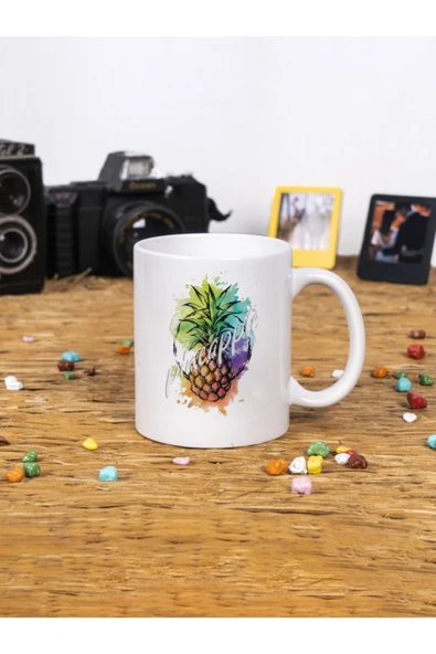 Panorama Ajans Pineapple Ananas Colorful Tasarım Beyaz Kupa Bardak ürün görseli