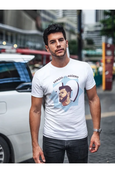 Panorama Ajans Sergio Aguero Portre Futbolcu Tasarımı Baskılı T-shirt ürün görseli 1