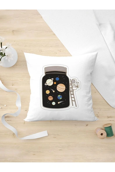 Panorama Ajans Kavanoz Astronot Tasarım Oda Dekoru Arkadaşa Kişiye Hediyelik Yastık Kılıfı ürün görseli 1