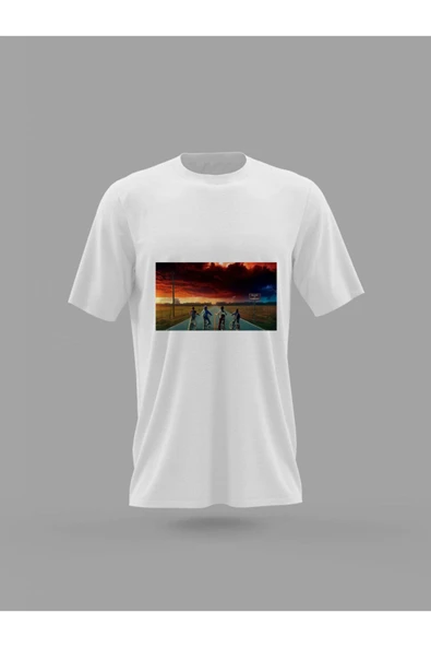 Panorama Ajans Stranger Things Netflix Dizi Film Severlere Bisiklet Baskılı T-shirt ürün görseli 1
