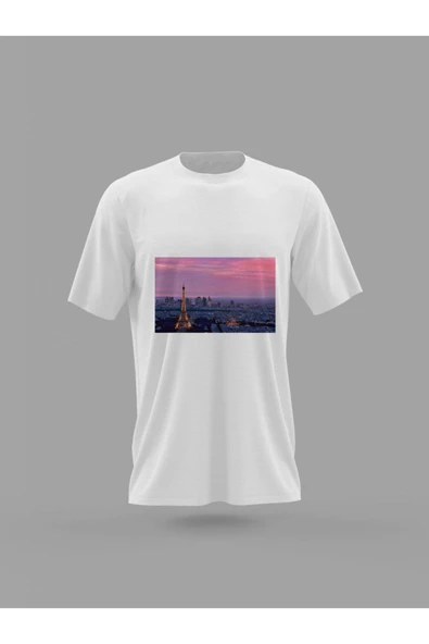 Panorama Ajans Paris Eiffell Eyfel Kulesi Manzara Baskılı T-shirt - 1