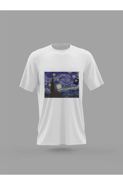 Panorama Ajans Unisex Tardis Doctor Who Van Gogh Yıldızlı Gece Tablo Baskılı T-shirt