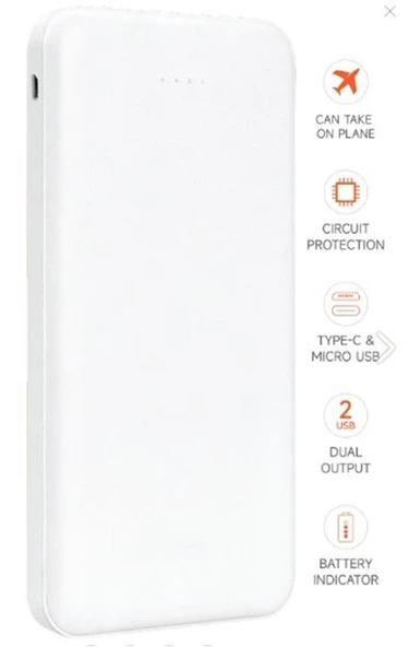SnapMax SNP-3000 Beyaz 10.000 mah Powerbank 2x USB Çıkışlı 1 Type-C ve 1 Micro Girişli