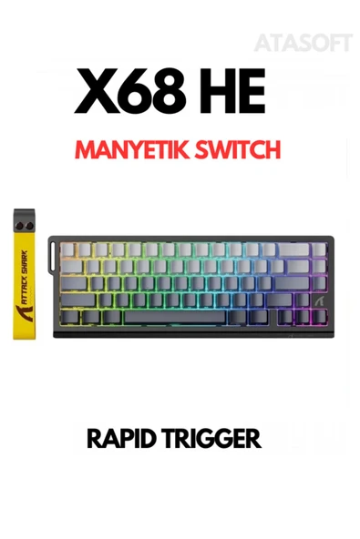 ATAsoft ELEKTRONİK Since 2021 Attack Shark X68HE Rapid Trigger 0.125ms Manyatik Switch RGB App Uygulamalı Gaming Oyuncu Klavye - 1