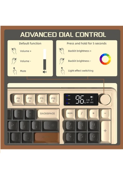 ATAsoft ELEKTRONİK Since 2021 M96 Bluetooth/2.4g Kablosuz Klavye Işıklı Usb Type-c Kablolu Şarj Gösterge Panelli Klavye - 3