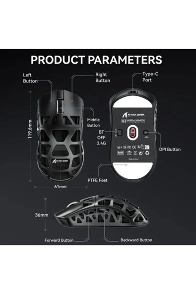 ATAsoft ELEKTRONİK Since 2021 R3 Magnezyum Driverli 8000hz Ultra Hızlı Tepki 26.000DPI Gaming Oyuncu Mouse - 3