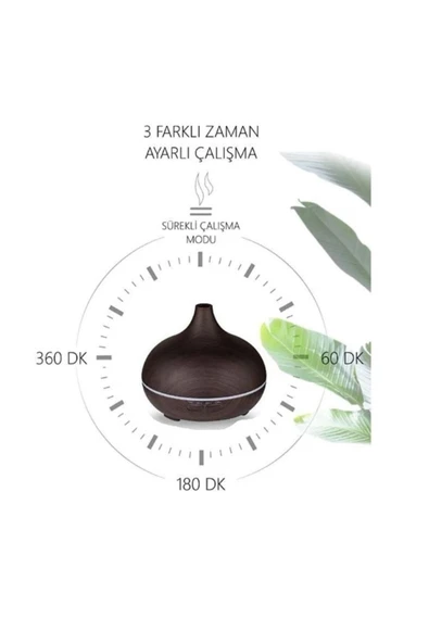 ATAsoft Koyu Kahverengi 7 Led Işıklı Aromatik Oda Kokusu Hava Nemlendirici 550 ml Aroma Difüzörü - 7
