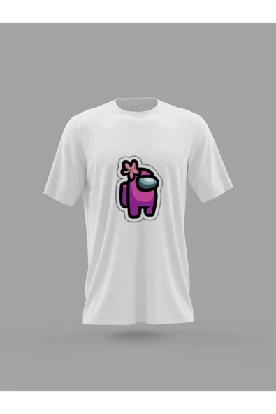 Panorama Ajans Among Us Severlere Pembe Karakter Sticker Baskılı T-shirt - 1