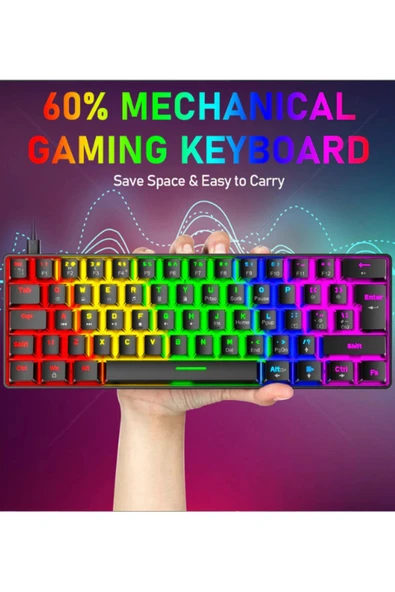 ATAsoft ELEKTRONİK Since 2021 T60 Kırmızı Switch Mekanik Siyah Rgb Klavye Kablolu Gaming Oyuncu Klavyesi T60 Mini Q Klavye Uyumlu - 5