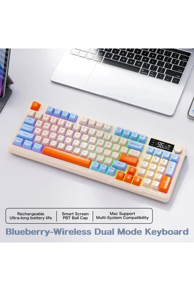 ATAsoft ELEKTRONİK Since 2021 M96 Klavye Bluetooth/2.4g Kablosuz Klavye Işıklı Usb Type-c Kablolu Şarj Gösterge Panelli