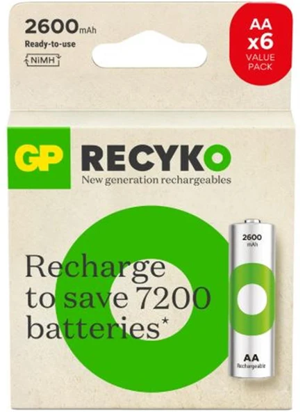 GP AA 2600 mAh Şarjlı Kalem Pil 4+2'li Paket GP270AAHCE4-2 ürün görseli 1