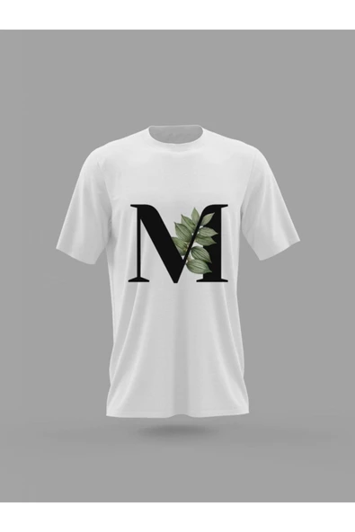 Panorama Ajans Unisex M Harfi Yeşil Yapraklı Baskılı T-shirt ürün görseli 1