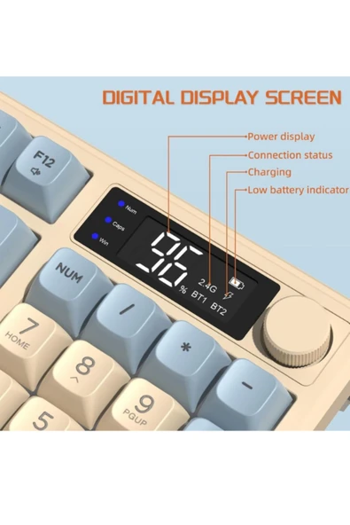 ATAsoft ELEKTRONİK Since 2021 M96 Klavye Bluetooth/2.4g Kablosuz Klavye Işıklı Usb Type-c Kablolu Şarj Gösterge Panelli - 5