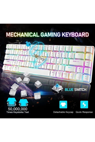 ATAsoft T60 Beyaz Mavi Switch Klavye Kablolu Gaming Driverli Oyuncu Klavyesi T60 Mini Q Klavye - 6
