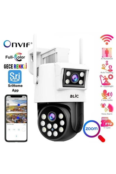 ATAsoft BLM-39 4MP Çift Kamera Biri Sabit Diğeri Hareketli Takipli Onvif Güvenlik Kamerası