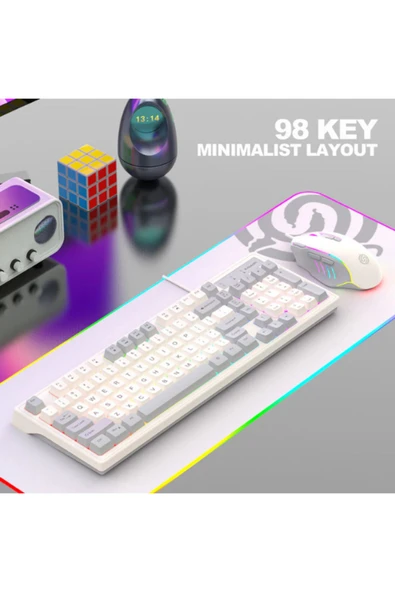 ATAsoft ELEKTRONİK Since 2021 Km800 Klavye Led Işıklı Modlu 98 Tuşlu Oyuncu Klavye Mouse Seti Usb Girişli Gaming Klavye ürün görseli 1