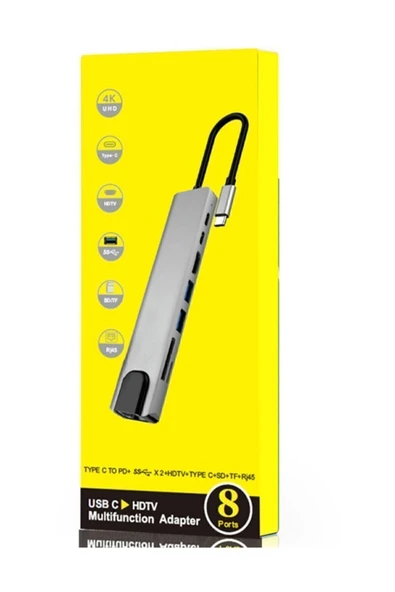 Santa Maria Jewels 8 In 1 Ethernet Sd Usb Type C Hub Hdmı Girişli Macbook Çevirici - Resim 4
