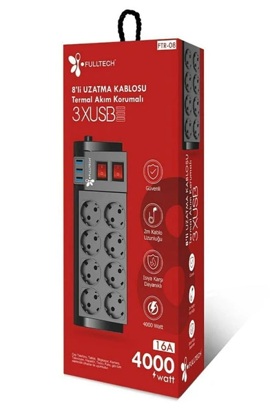 starnewstore Kmx Metre Usb Li Termal Akım Korumalı 8'li Priz 3 X Usb Uzatma Kablosu Starjyx 803371 - 2
