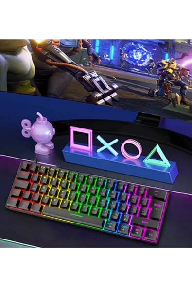 ATAsoft ELEKTRONİK Since 2021 T60 Kırmızı Switch Mekanik Siyah Rgb Klavye Kablolu Gaming Oyuncu Klavyesi T60 Mini Q Klavye Uyumlu - 4