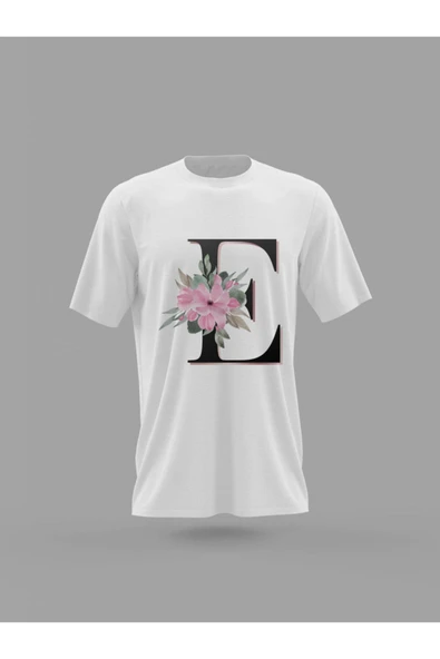 Panorama Ajans E Harfi Baş Harf Pembe Çiçekli Baskılı T-shirt