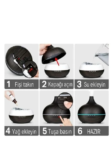 ATAsoft Koyu Kahverengi 7 Led Işıklı Aromatik Oda Kokusu Hava Nemlendirici 550 ml Aroma Difüzörü - 2
