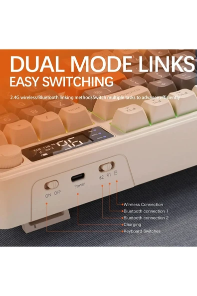 ATAsoft ELEKTRONİK Since 2021 M96 Klavye Bluetooth/2.4g Kablosuz Klavye Işıklı Usb Type-c Kablolu Şarj Gösterge Panelli - 5