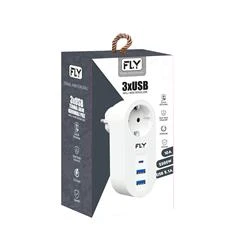 FLY-3400-01 Akım Korumalı.1 li Priz 2-Usba 1-C Soket 2.1A 10A 2500W - 2